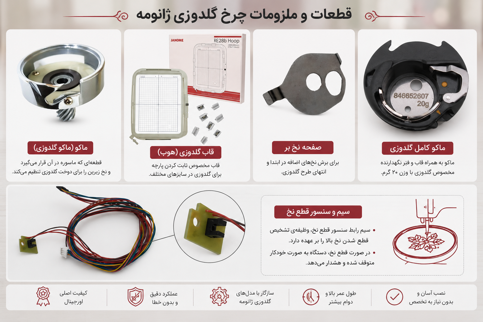قطعات و ملزومات چرخ گلدوزی ژانومه