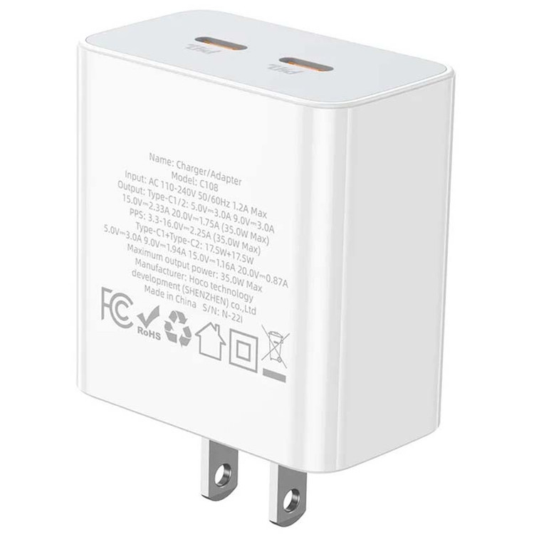 کلگی شارژر 35 وات 2 پورت PD هوکو HOCO C108