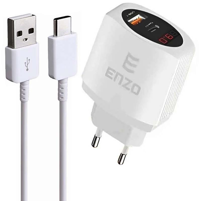 کلگی شارژر 25 وات دو پورت PD+QC3.0 + کابل تایپ سی Type-C انزو Enzo C-360
