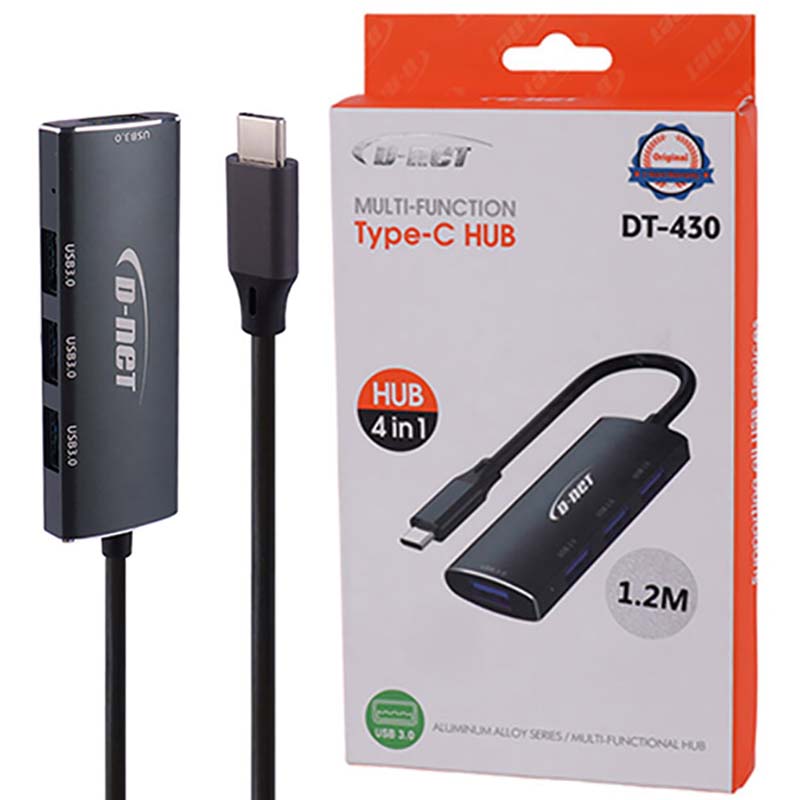 هاب 4 پورت Type-C متراژ 120 سانتی USB3.0 دی نت D-NET DT-430