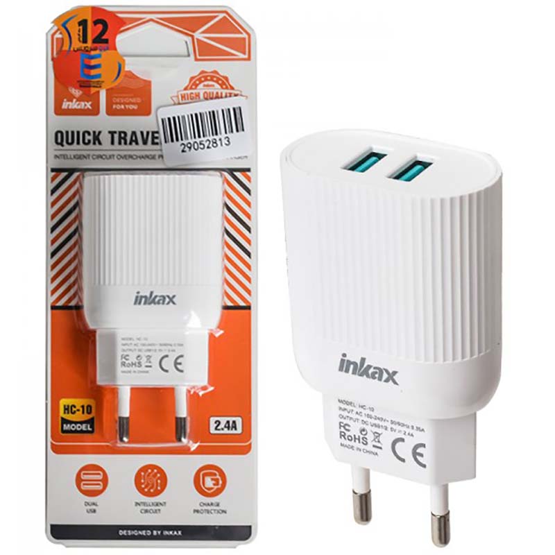 کلگی شارژر دو پورت 12 وات اینکاکس inkax HC-10