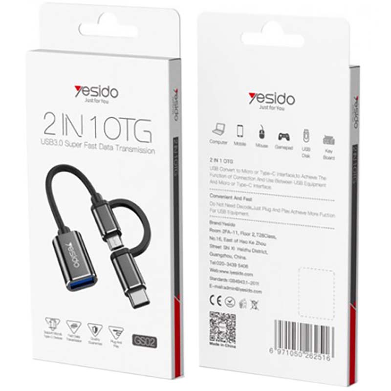 تبدیل OTG 2 IN 1 MicroUSB + Type-C یسیدو Yesido GS02