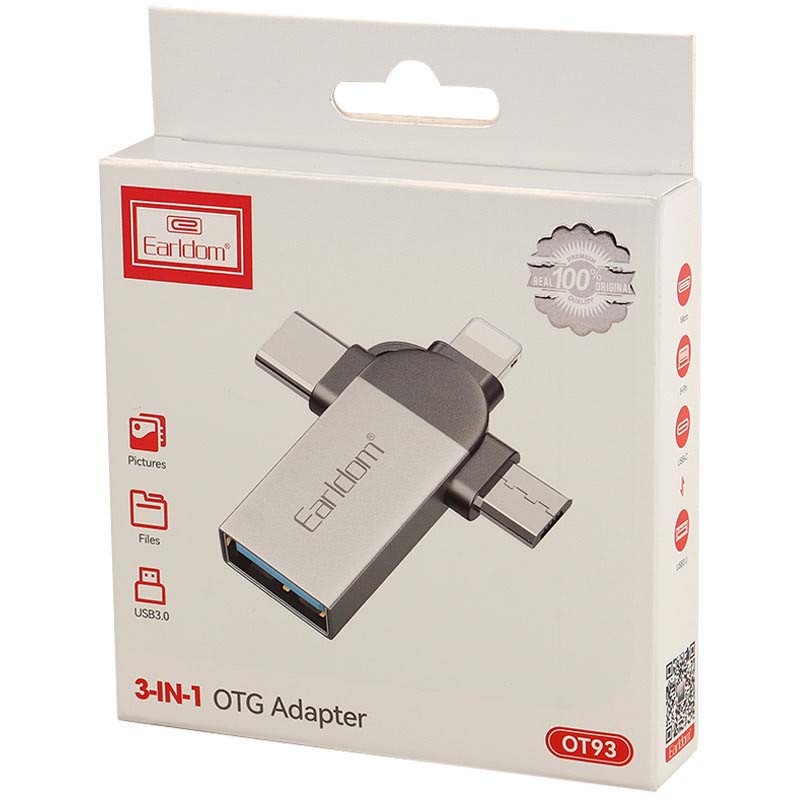 تبدیل OTG سه کاره USB3.0 TO Lightning/MicroUSB/Type-C ارلدام Earldom OT93