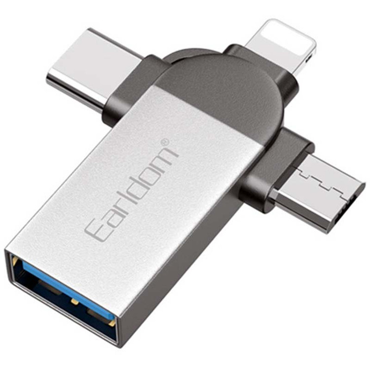 تبدیل OTG سه کاره USB3.0 TO Lightning/MicroUSB/Type-C ارلدام Earldom OT93