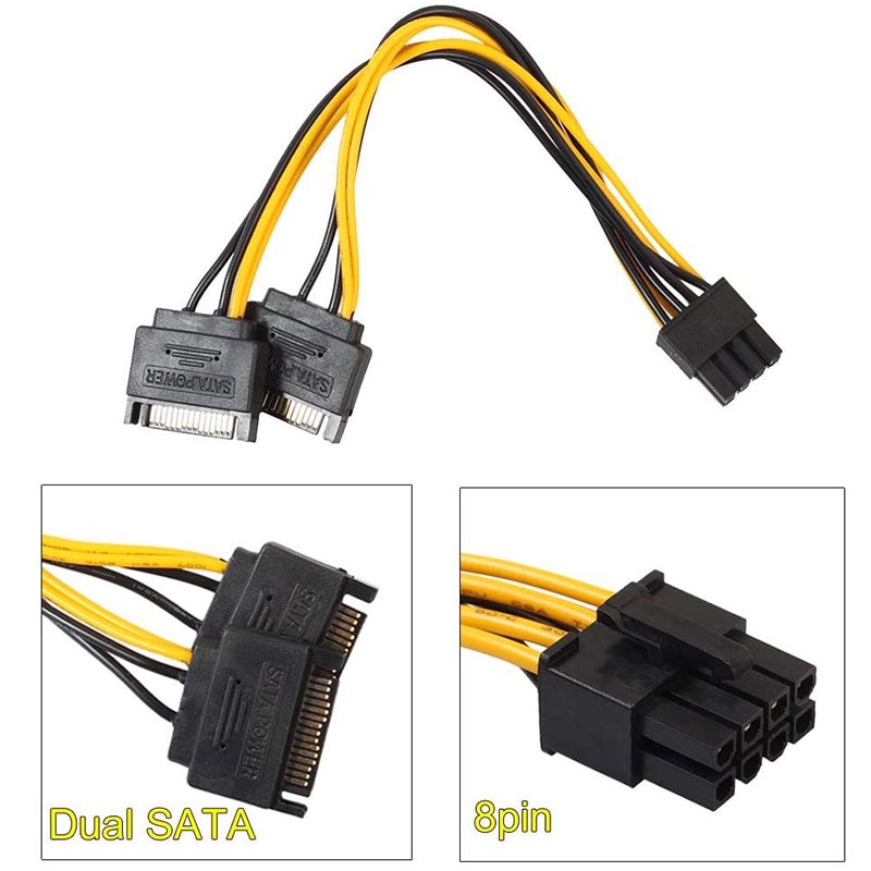 تبدیل برق دو نری SATA به 2+6 پین گرافیک