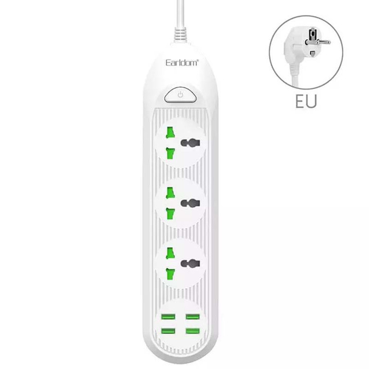 چند راهی 3 خانه برق ارت دار 2 متری + 4 پورت USB ارلدام SC03