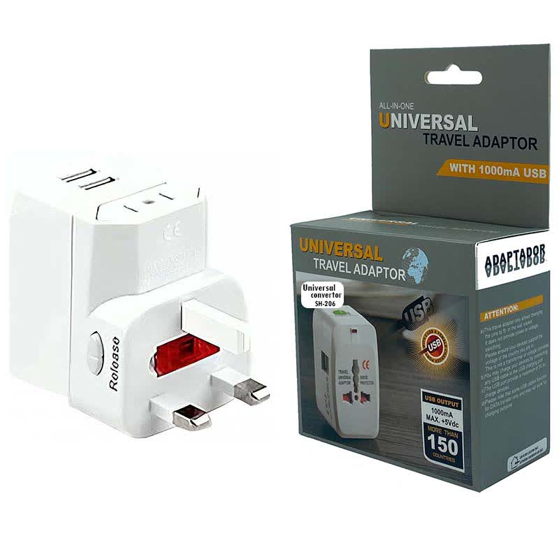 تبدیل برق 3 به 2 همه کاره + 2 پورت USB مدل SH-206