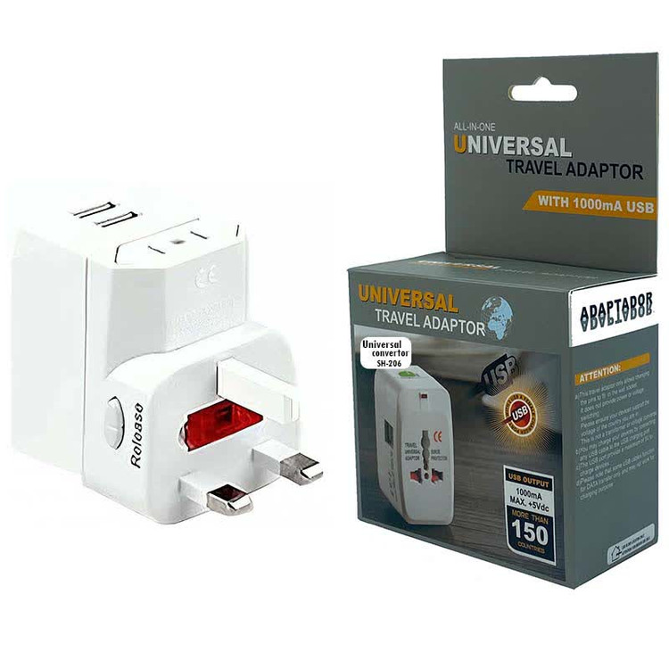 تبدیل برق 3 به 2 همه کاره + 2 پورت USB مدل SH-206