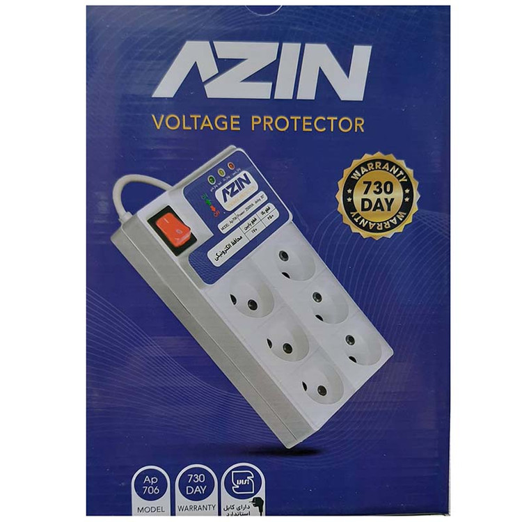 محافظ برق 6 خانه کلید دار صوتی تصویری کامپیوتر 3 متری آذین Azin AP706