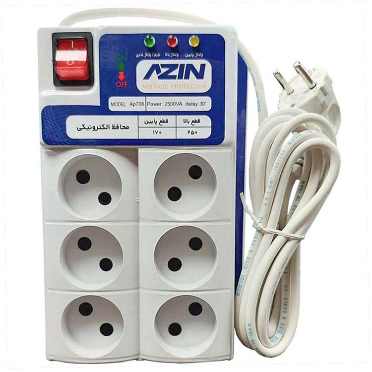 محافظ برق 6 خانه کلید دار صوتی تصویری کامپیوتر 3 متری آذین Azin AP706