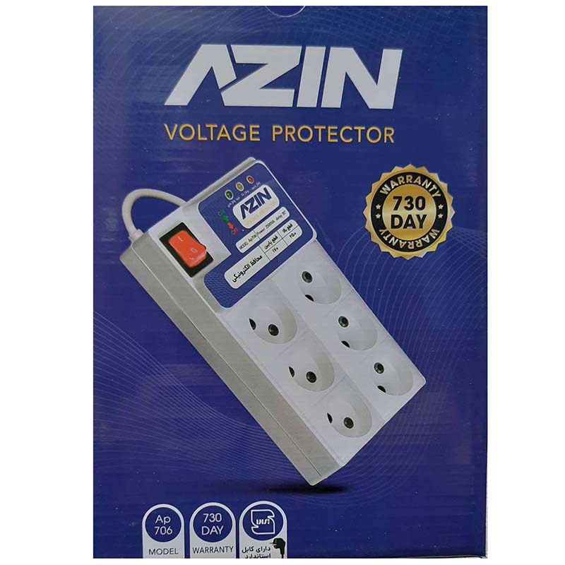 محافظ برق 6 خانه کلید دار صوتی تصویری کامپیوتر 3 متری آذین Azin AP706