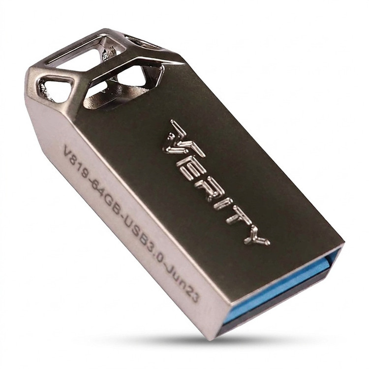 فلش مموری وریتی مدل V-819 ظرفیت 64 گیگابایت با بدنه فلزی، رابط USB 2.0 Type-A، سرعت انتقال 30 مگابایت بر ثانیه و سازگار با گوشی، کامپیوتر، لپتاپ، تلویزیون و تبلت