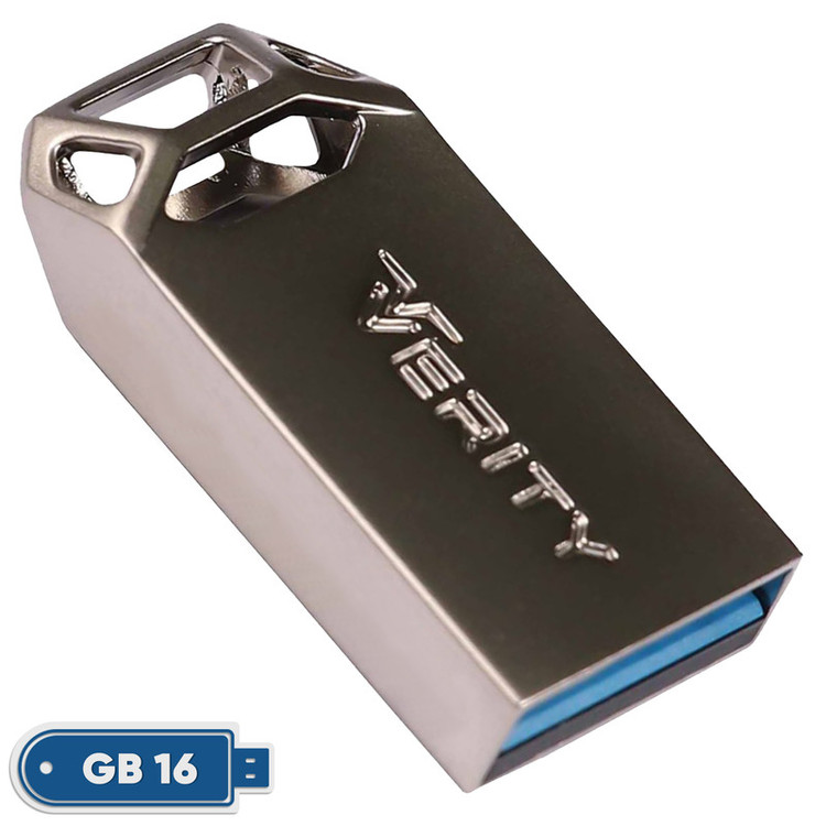فلش مموری وریتی مدل V-819 ظرفیت 16 گیگابایت بند انگشتی با بدنه فلزی، رابط USB 2.0 و سرعت انتقال 30 مگابایت بر ثانیه، سازگار با کامپیوتر، لپتاپ، موبایل، تبلت و تلویزیون