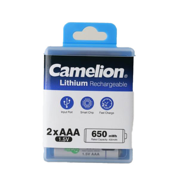 باتری نیم قلمی قابل شارژ کملیون مدل 1.5VLi-AAA650 بسته دو عددی
