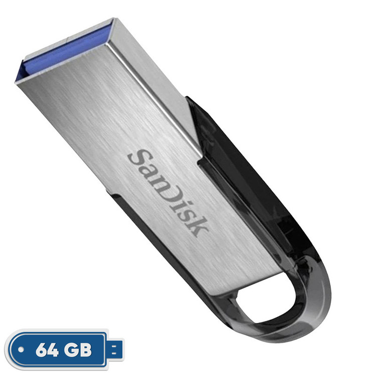 فلش مموری سن دیسک Ultra Flair CZ73 ظرفیت 64 گیگابایت با رابط USB 3.0 و بدنه فلزی مقاوم، سرعت انتقال 150 مگابایت بر ثانیه و سازگار با انواع سیستمعاملها و دستگاهها