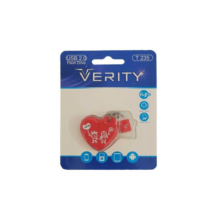 فلش مموری وریتی مدل T235 ظرفیت 64 گیگابایت USB 2.0 مقاوم در برابر آب و ضربه سازگار با سیستمعاملهای ویندوز و مک