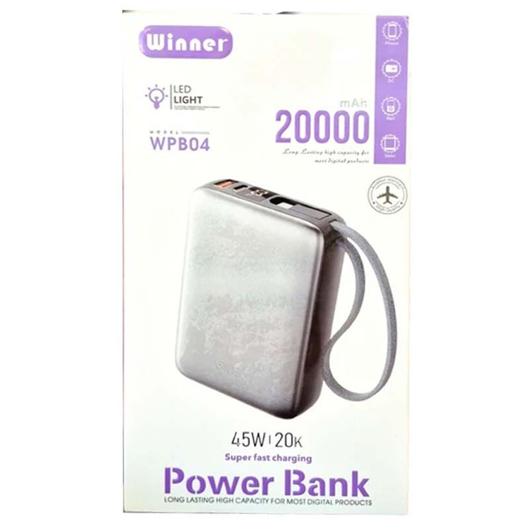 پاوربانک 20000 میلی آمپر سوپر فست شارژ 45W وینر Winner WPB04
