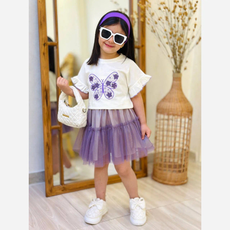 ست کراپ دامن دخترانه پروانه سایز 3 تا 10 سال