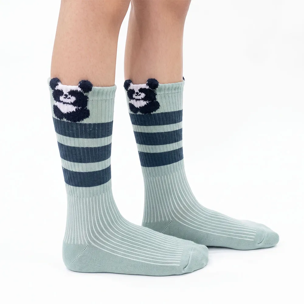جوراب بچگانه ساق بلند طرح پاندا پنبهای سبز تیره