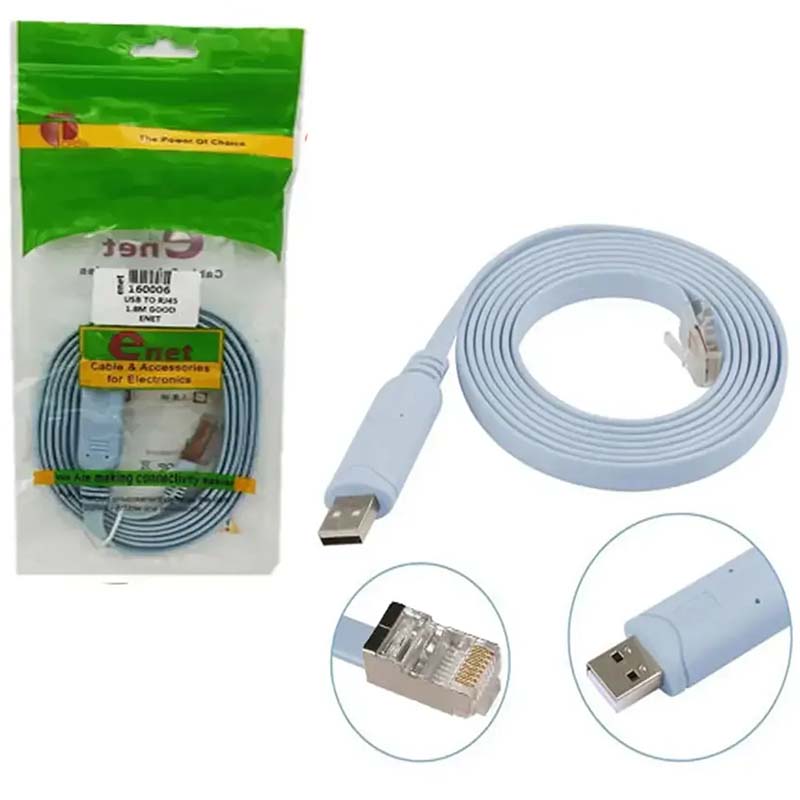 کابل کنسول فلت 1.5 متری USB TO RJ45 سوکت فلزی ای نت Enet