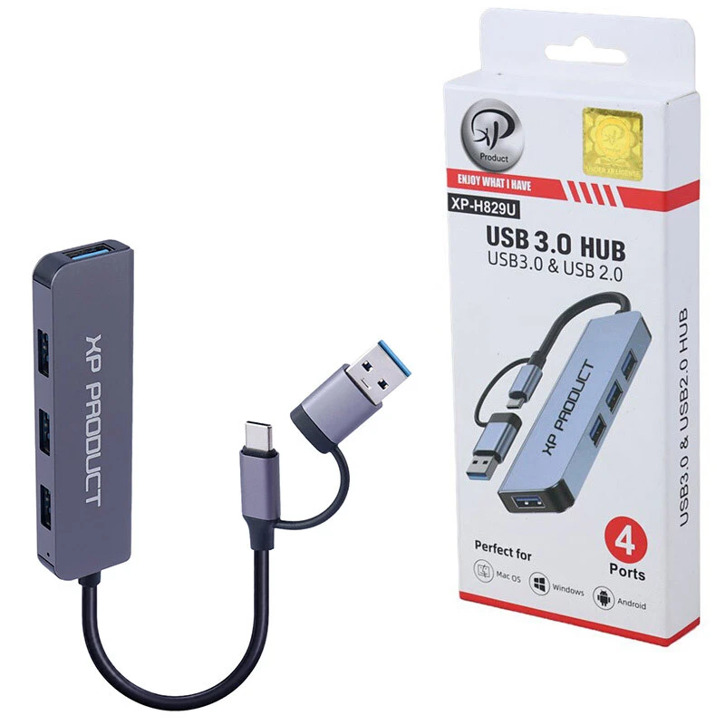 هاب 4 پورت TYPE-C + USB3 To 4USB3 ایکس پی XP-H829