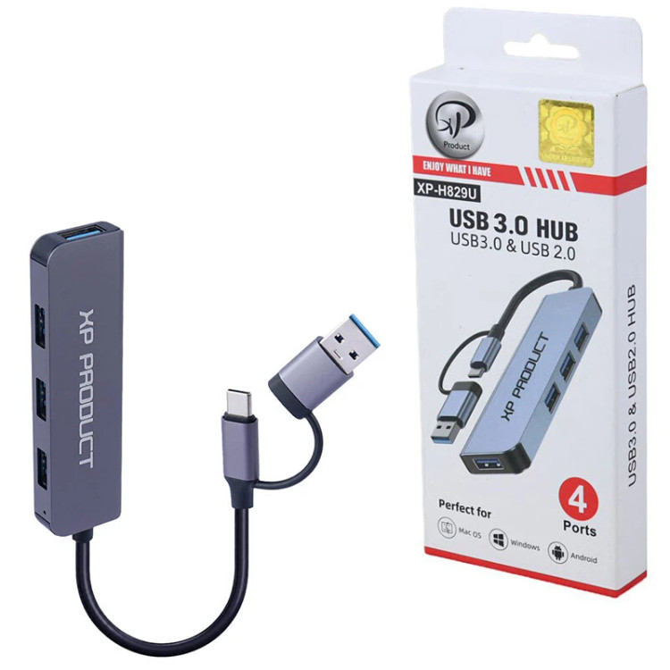 هاب 4 پورت TYPE-C + USB3 To 4USB3 ایکس پی XP-H829