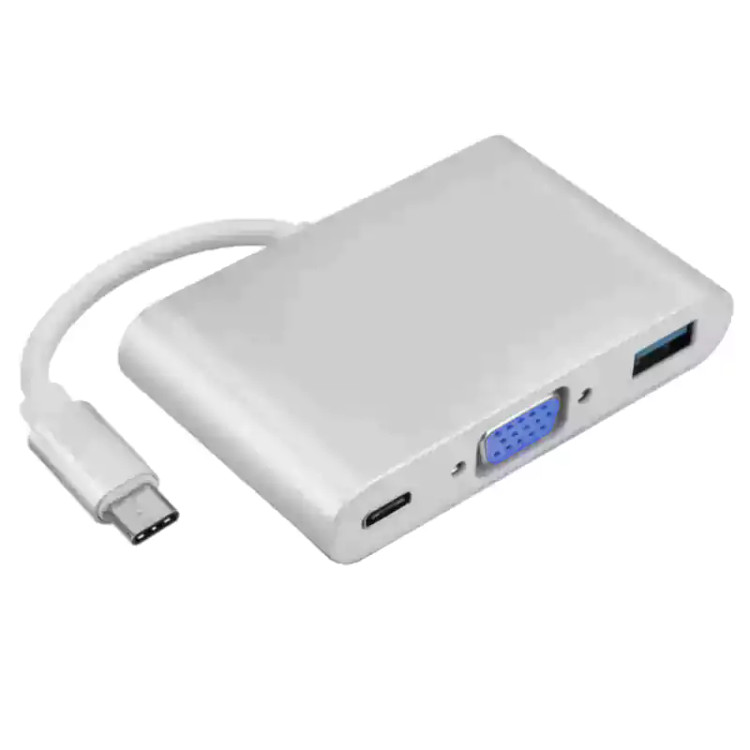 تبدیل Type-C TO VGA + Type-C + USB3.0 نقره ای