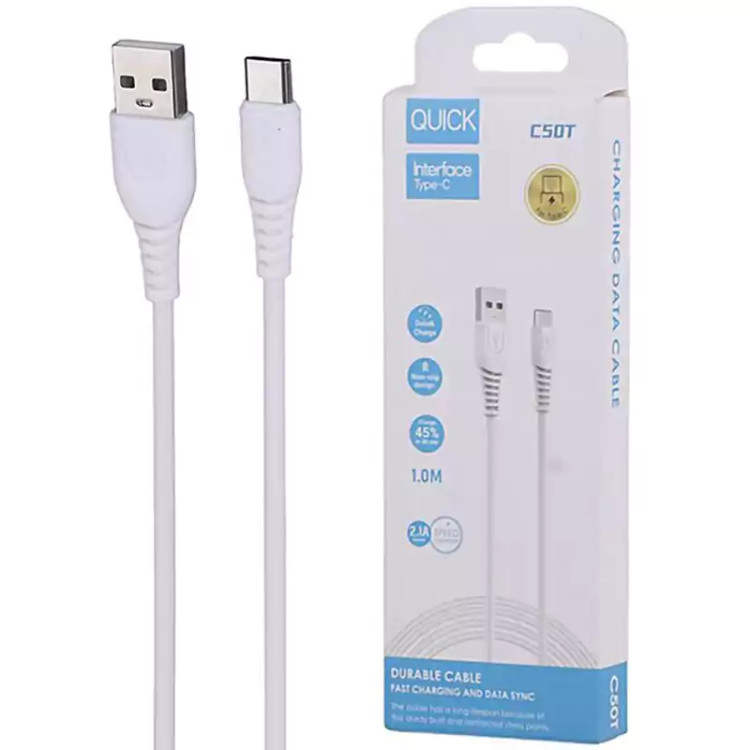 کابل شارژ تایپ سی Type-C کوییک Quick C50T