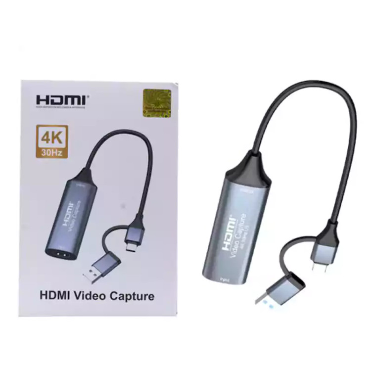 کارت کپچر کابلی HDMI TYPE-C + USB2 پک سفید