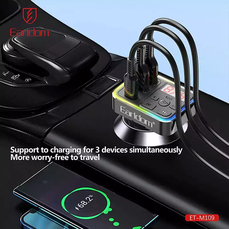شارژر فندکی و FM Player بلوتوثی RGB دار ارلدام Earldom ET-M109