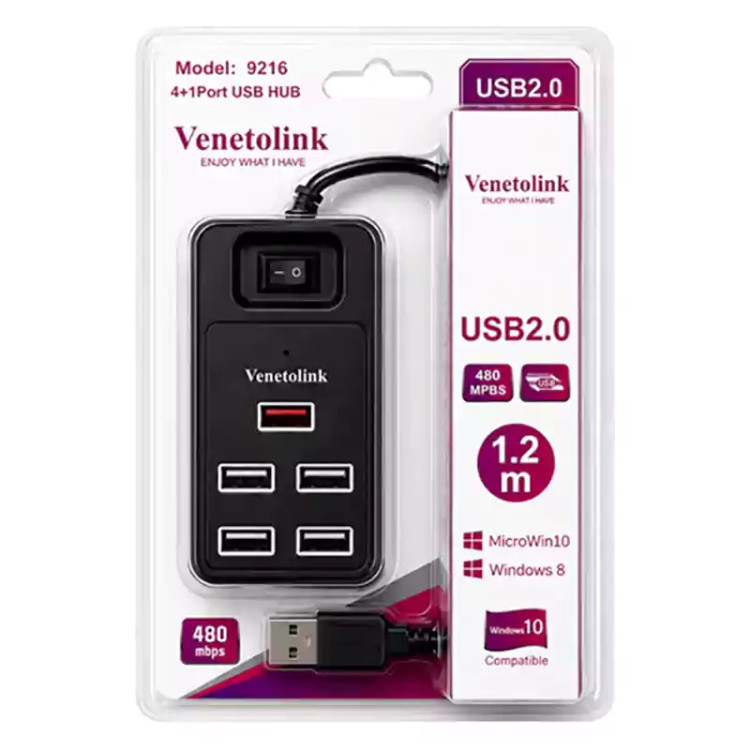 هاب 5 پورت USB2.0 طول 120cm ونتولینک Venetolink 9216