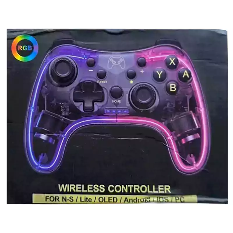 دسته بازی بی سیم Multi Mode شارژی تک شوک دار RGB دار شیشه ای مدل STK-7039RG