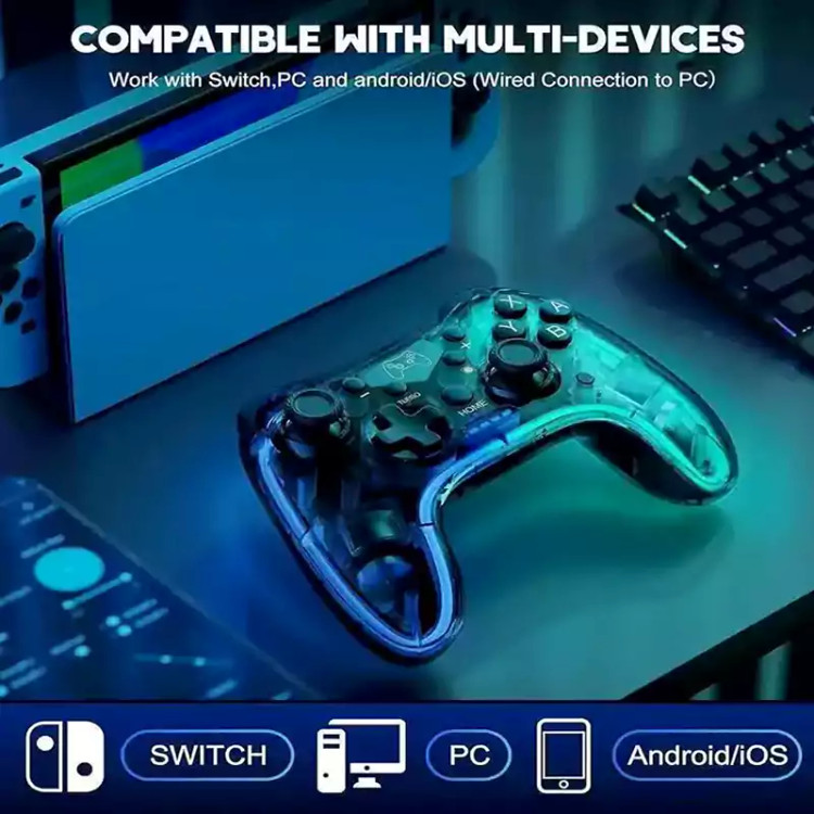 دسته بازی بی سیم Multi Mode شارژی تک شوک دار RGB دار شیشه ای مدل STK-7039RG