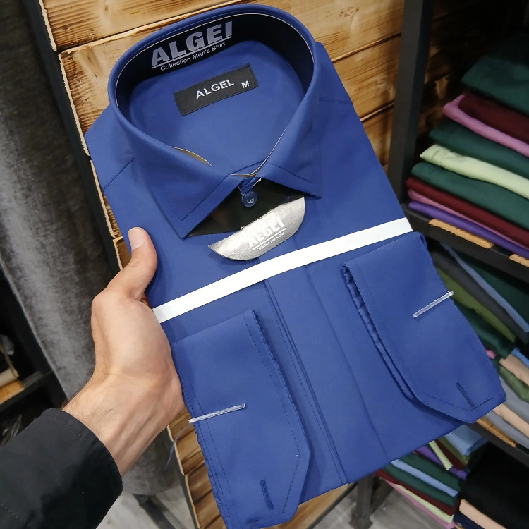 پیراهن مردانه آستین بلند دوشین آبی نفتی مجلسی و اداری قواره آزاد