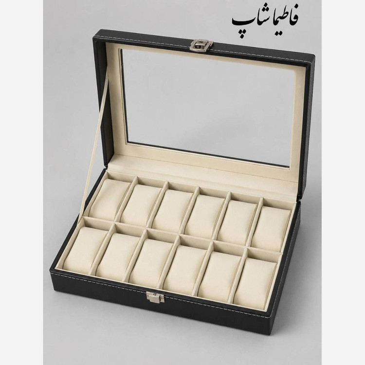 باکس ساعت جعبه 12 عددی چرمی مردانه با درب شیشهای