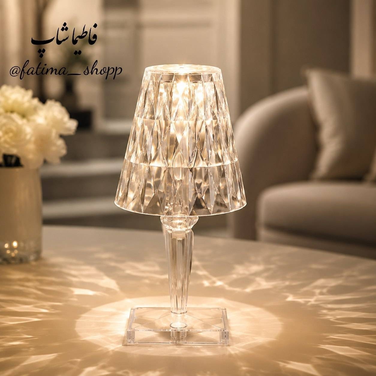 چراغ خواب فانتزی کریستالی رومیزی شارژی لمسی آباژور