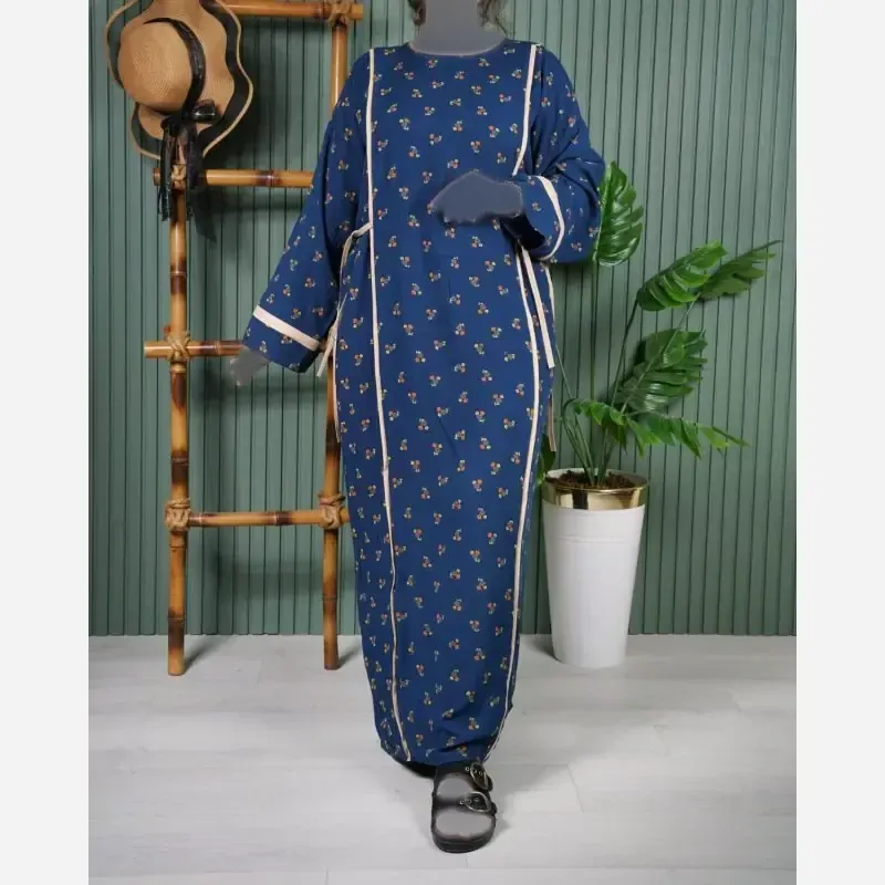 پیراهن نخی زنانه طرح گل ململ فری سایز