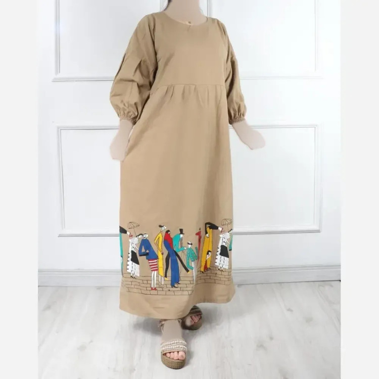پیراهن لینن طرح سرخپوستی فری سایز قد 135