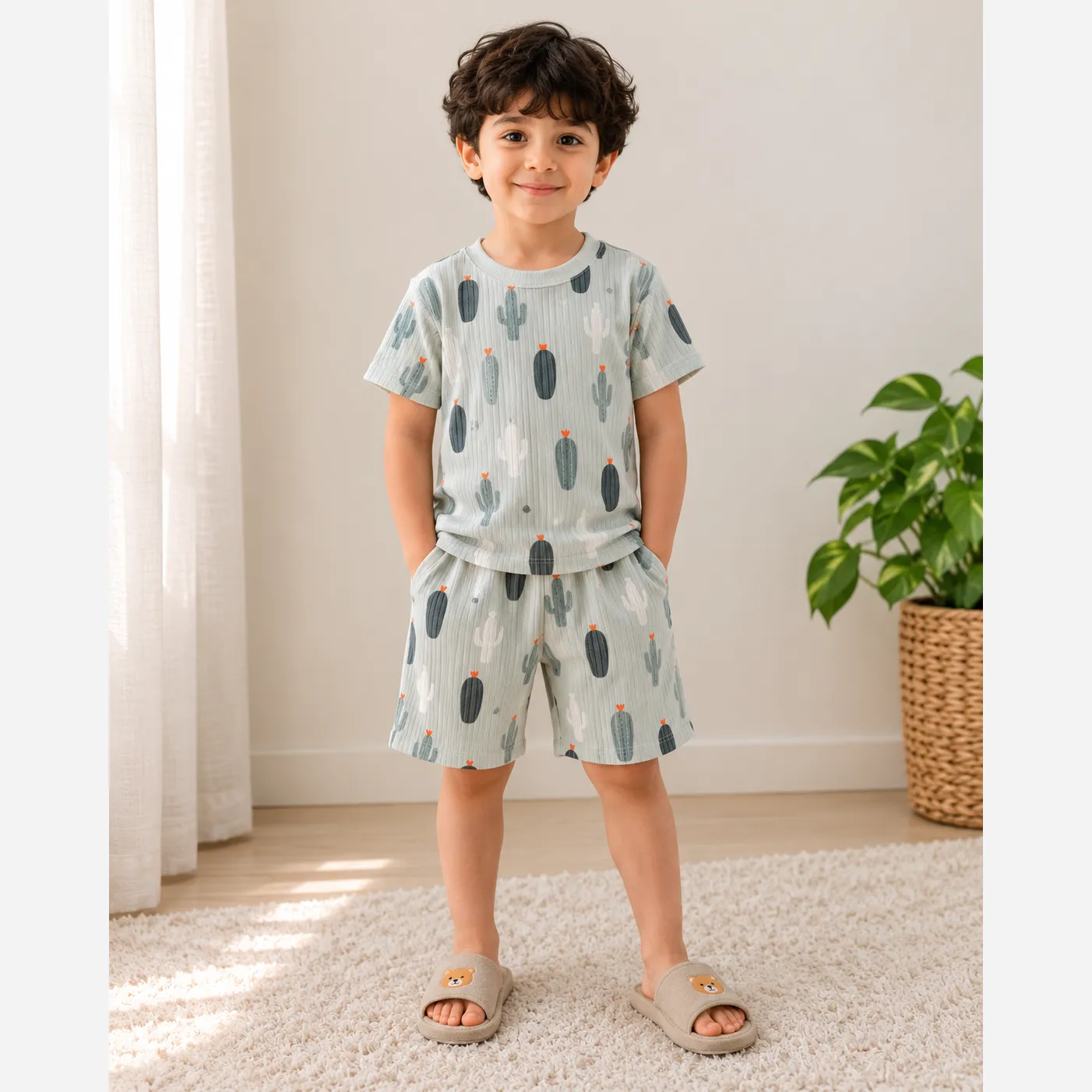 ست تیشرت و شلوارک راحتی پسرانه پارچه کبریتی سایز 1 تا 9 سال