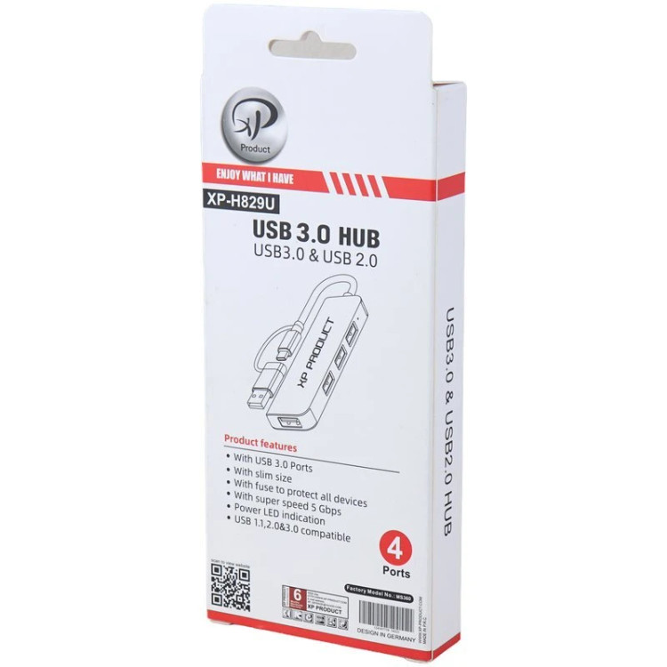 هاب 4 پورت TYPE-C + USB3 To 4USB3 ایکس پی XP-H829