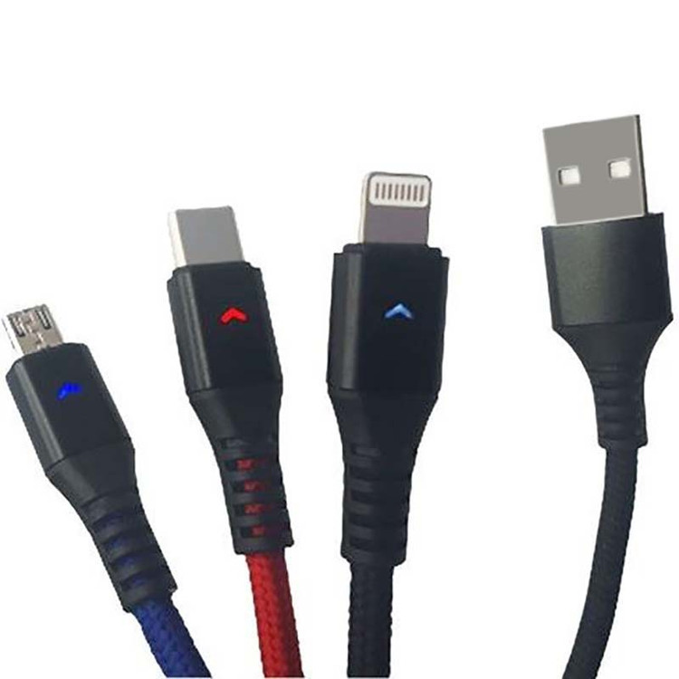 کابل شارژ فست LED دار سه سر Micro+Type-C+Lightning کانفلون Konfulon DC08