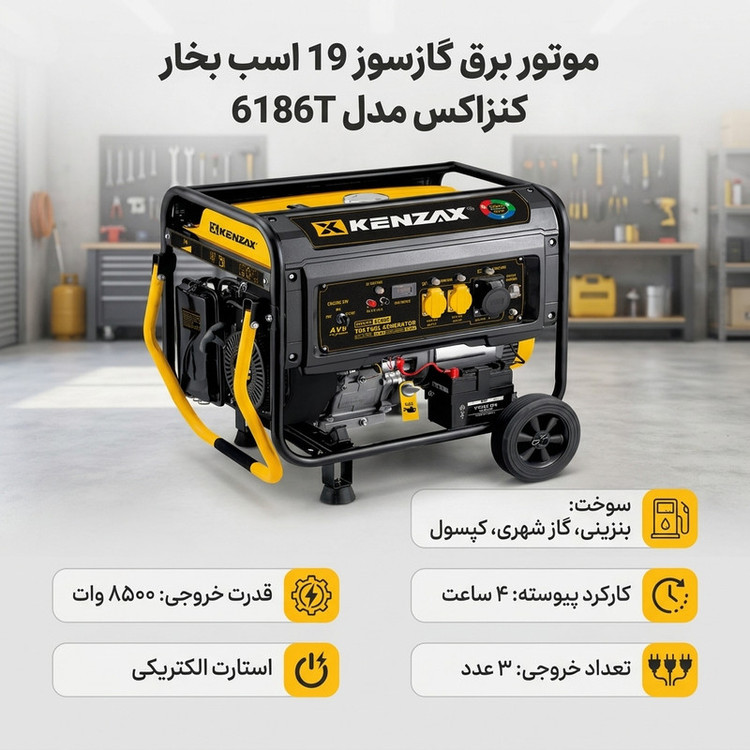 موتور برق گازسوز 19 اسب بخار کنزاکس مدل 6186T