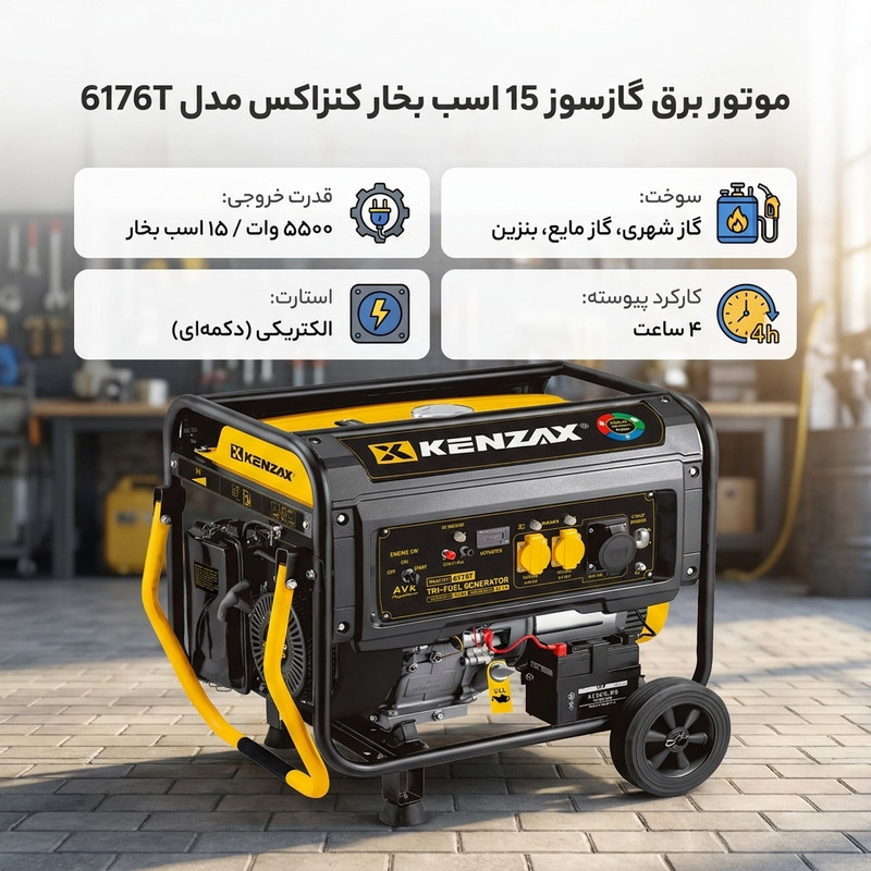 موتور برق گازسوز 15 اسب بخار کنزاکس مدل 6176T