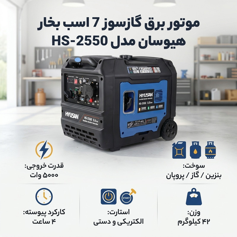 موتور برق گازسوز 7 اسب بخار هیوسان مدل HS-2550
