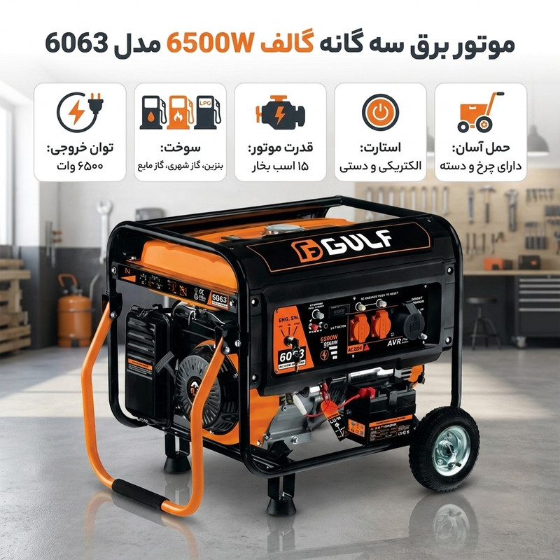 موتور برق بنزینی 15 اسب بخار گالف مدل 6063-6500W