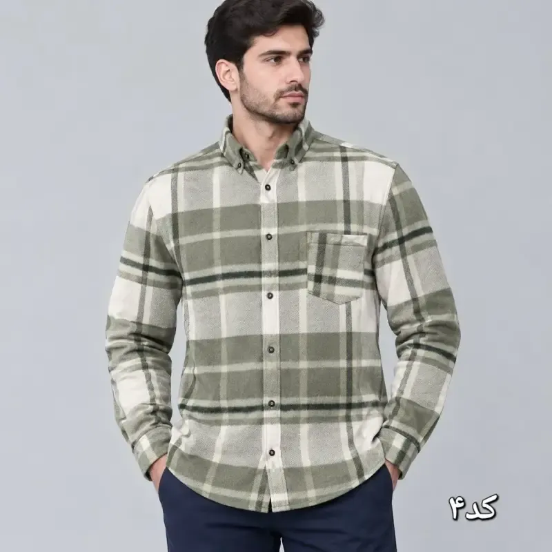 پیراهن مردانه پشمی پنبه چهارخونه قواره آزاد ضخیم
