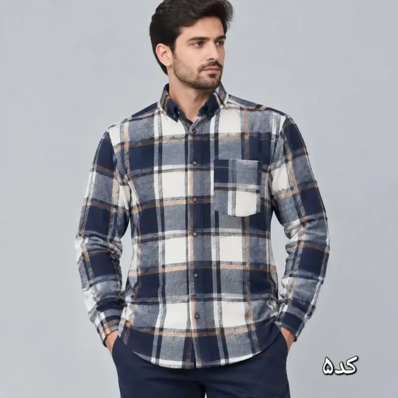 پیراهن مردانه پشمی پنبه چهارخونه قواره آزاد ضخیم