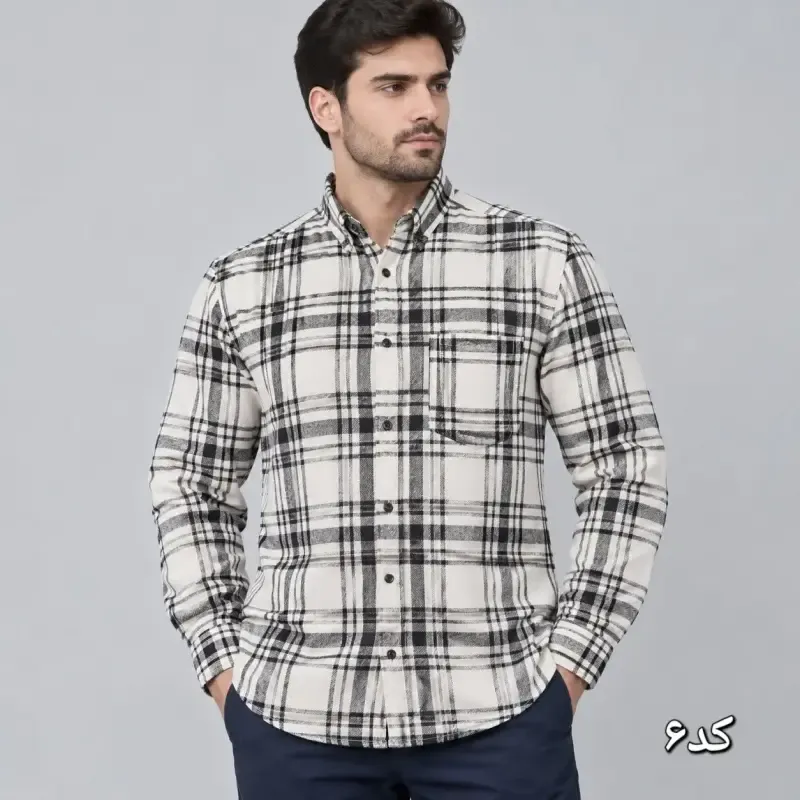 پیراهن مردانه پشمی پنبه چهارخونه قواره آزاد ضخیم