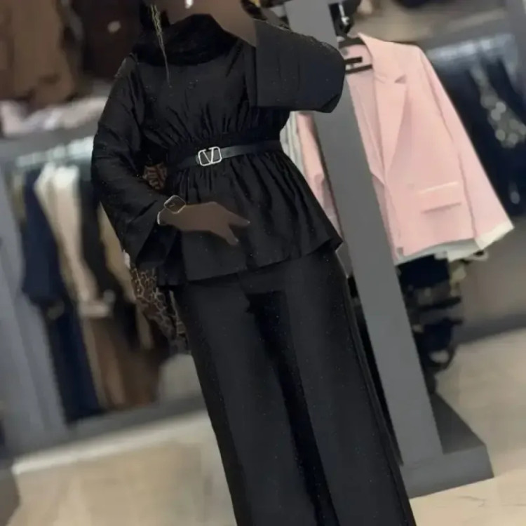 شومیز شلوار عروسکی مجلسی زنانه ساتن ویونا رنگ مشکی