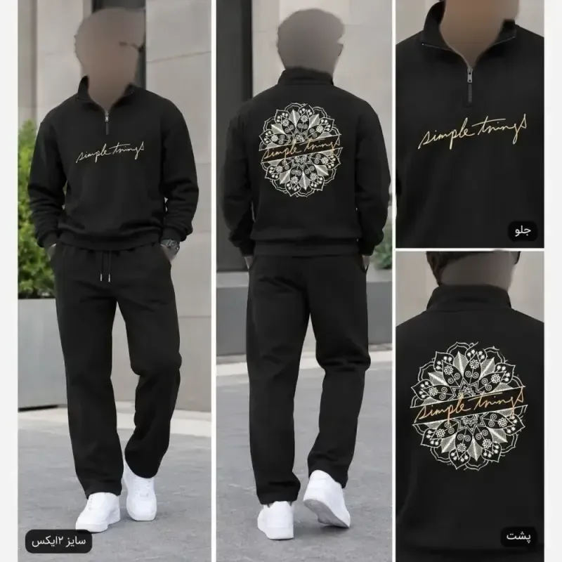 ست هودی شلوار دورس اسپان توکرکی ضخیم نیم زیپ مردانه